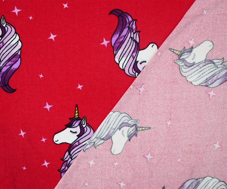 1 Yard Red Multi Unicorn Star Print Double Brushed Jersey Knit Fabric Soft Stretch 58 Inches Wide