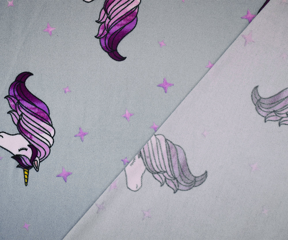 1 Yard Purple Multi Unicorn Star Print Double Brushed Jersey Knit Fabric Soft Stretch 58 Inches Wide