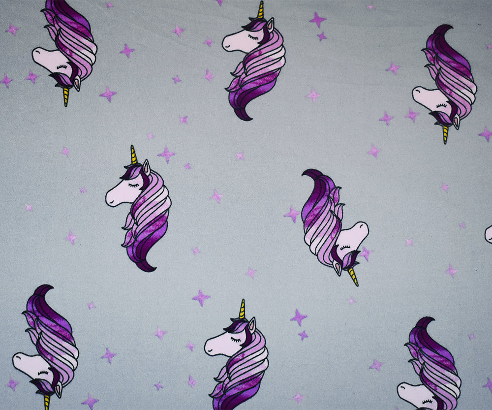 1 Yard Purple Multi Unicorn Star Print Double Brushed Jersey Knit Fabric Soft Stretch 58 Inches Wide