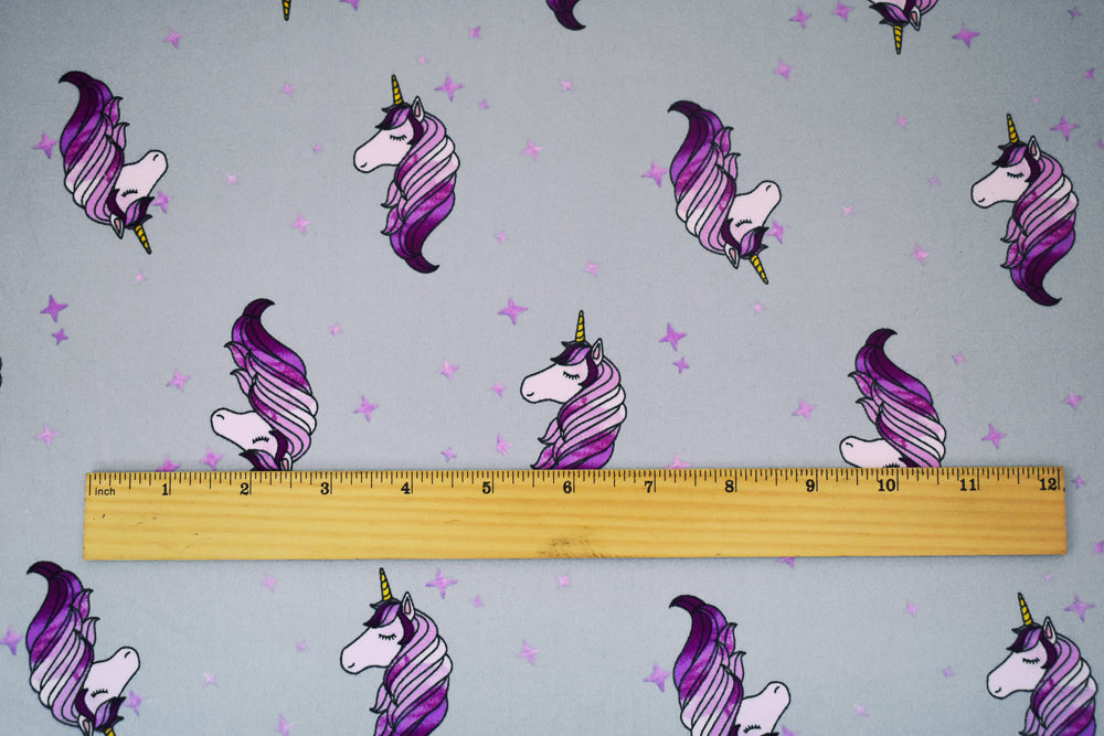 1 Yard Purple Multi Unicorn Star Print Double Brushed Jersey Knit Fabric Soft Stretch 58 Inches Wide