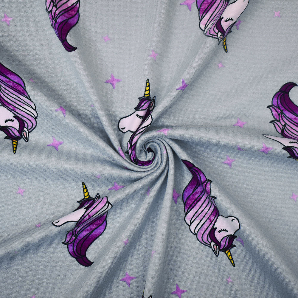 1 Yard Purple Multi Unicorn Star Print Double Brushed Jersey Knit Fabric Soft Stretch 58 Inches Wide