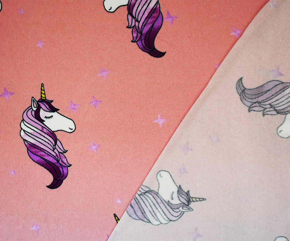 1 Yard Pink Multi Unicorn Star Print Double Brushed Jersey Knit Fabric Soft Stretch 58 Inches Wide