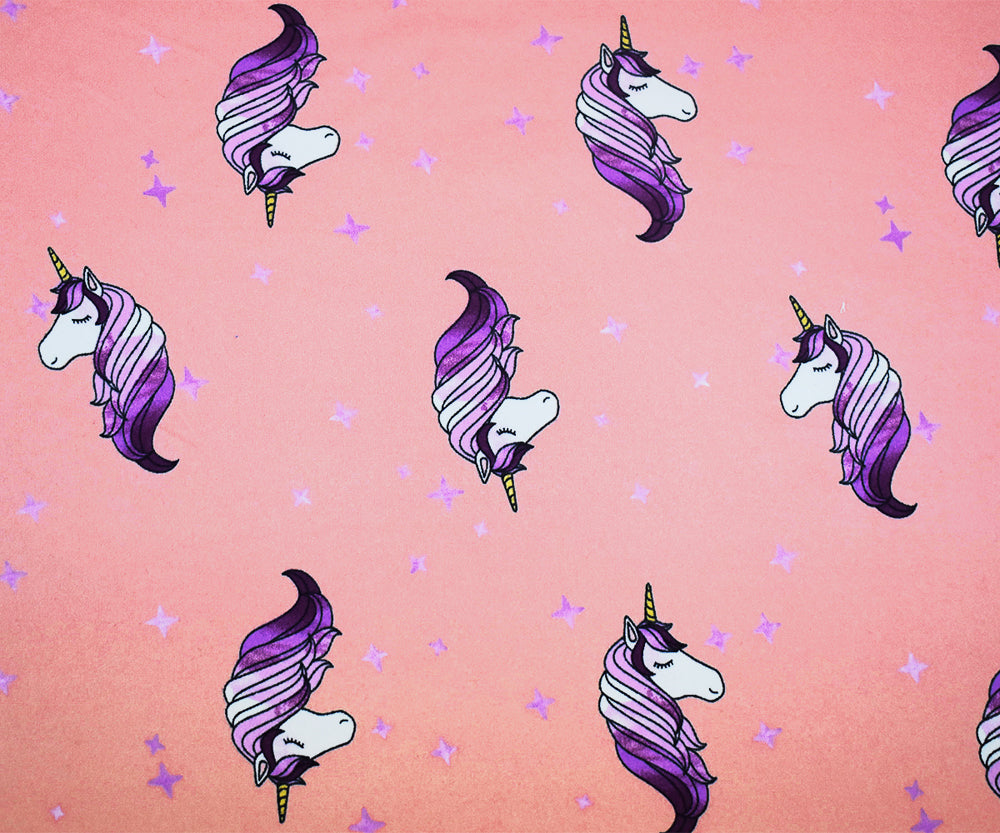 1 Yard Pink Multi Unicorn Star Print Double Brushed Jersey Knit Fabric Soft Stretch 58 Inches Wide