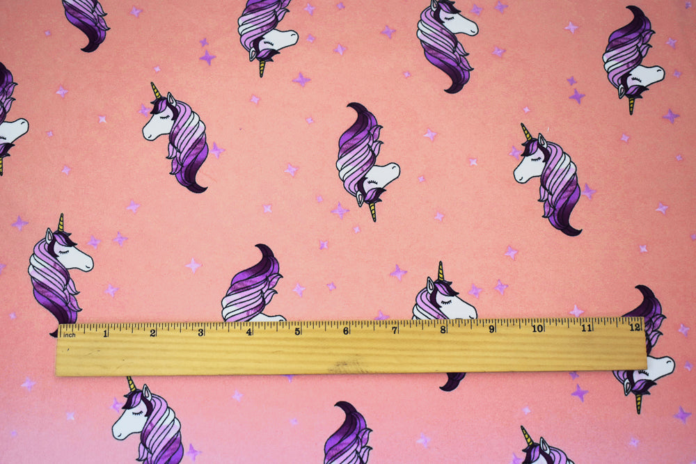 1 Yard Pink Multi Unicorn Star Print Double Brushed Jersey Knit Fabric Soft Stretch 58 Inches Wide
