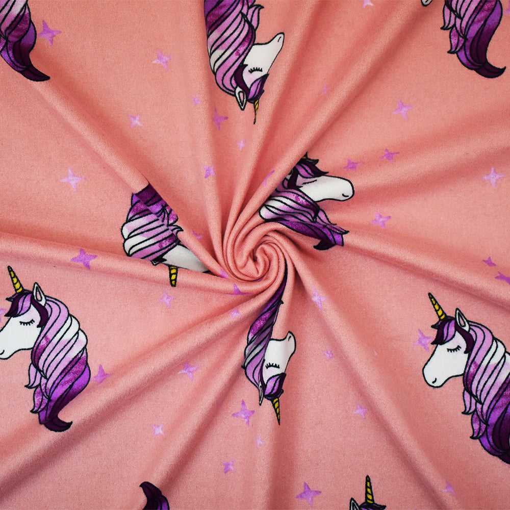 1 Yard Pink Multi Unicorn Star Print Double Brushed Jersey Knit Fabric Soft Stretch 58 Inches Wide