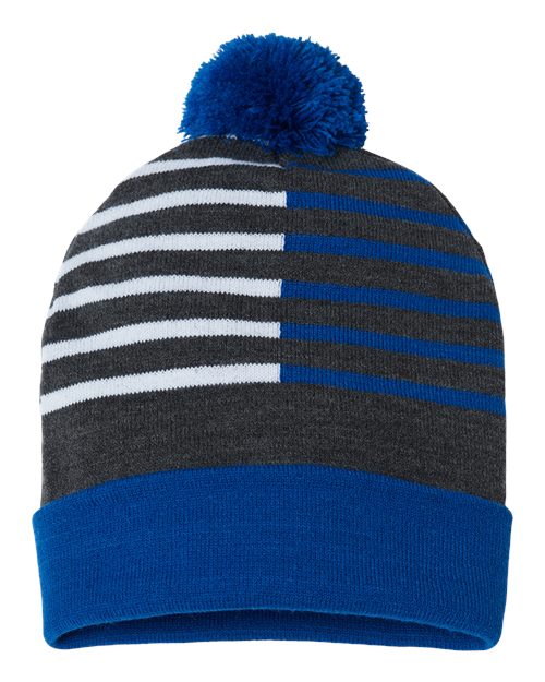 USA-Made Half Color Pom-Pom Beanie