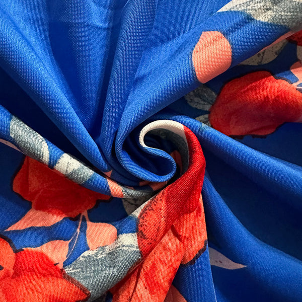 1 Yard Bold Red Rose on Royal Blue Scuba Knit Vibrant, Stretchy Fabric for Statement Outfits, 60 Inches Wide