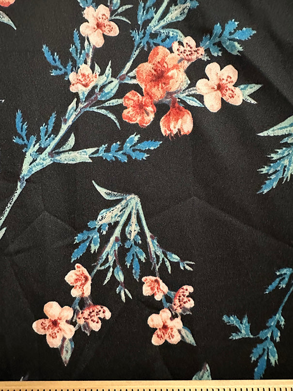 1 Yard Deep Navy Floral Scuba Knit Stretchy, Sleek, and Perfect for Contemporary Looks, 60 Inches Wide
