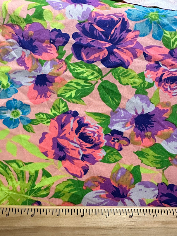 1 Yard Delicate Light Pink Floral Smooth Stretch Fabric Perfect for Feminine, Tailored Creations, 60 Inches Wide