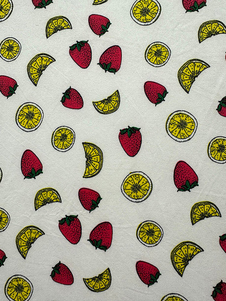 1 Yard White Double Brushed Jersey Knit Fabric with Colorful Fruit Pattern Stretch 58 Inches Wide