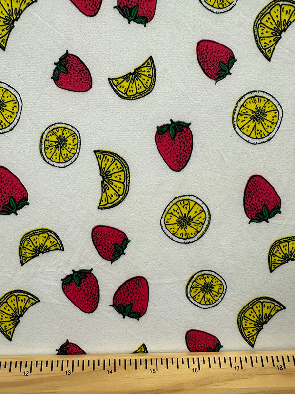 1 Yard White Double Brushed Jersey Knit Fabric with Colorful Fruit Pattern Stretch 58 Inches Wide