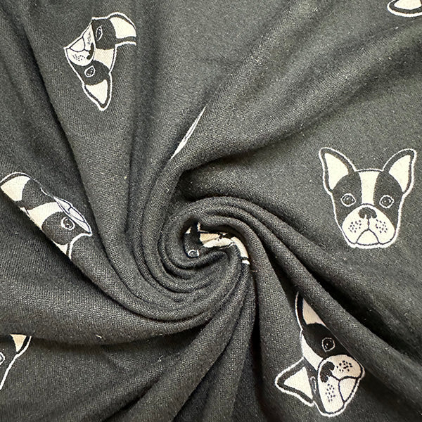 1 Yard Black Bulldog Print Double Brushed Jersey Knit Fabric for Loungewear and Apparel 58 Inches Wide