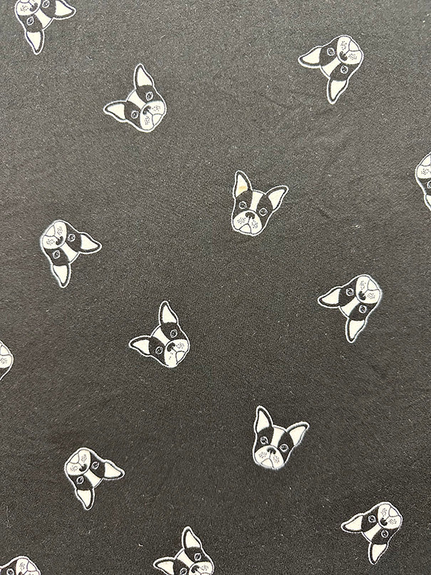 1 Yard Black Bulldog Print Double Brushed Jersey Knit Fabric for Loungewear and Apparel 58 Inches Wide