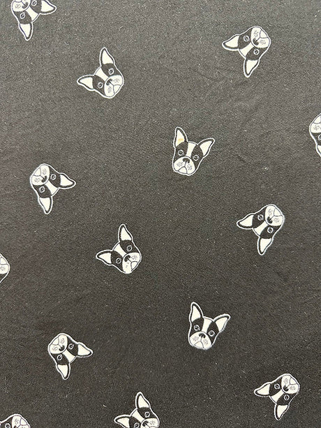 1 Yard Black Bulldog Print Double Brushed Jersey Knit Fabric for Loungewear and Apparel 58 Inches Wide