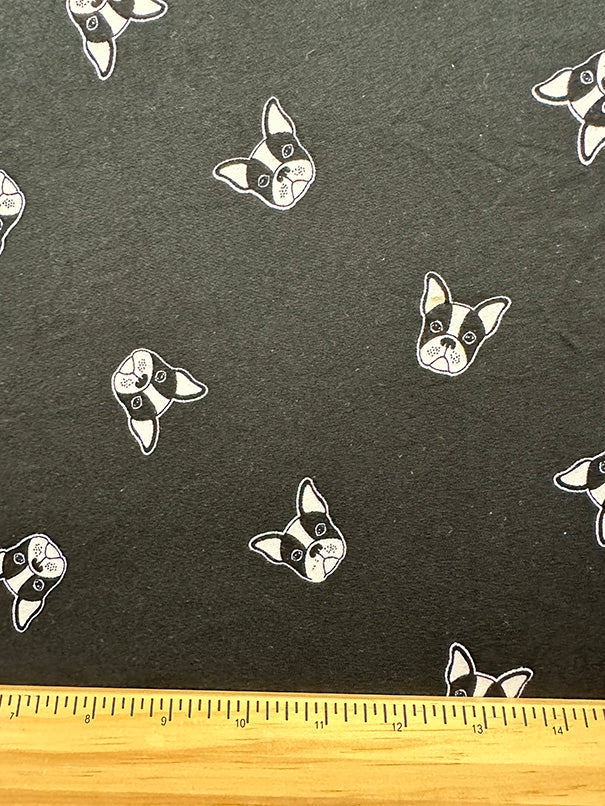 1 Yard Black Bulldog Print Double Brushed Jersey Knit Fabric for Loungewear and Apparel 58 Inches Wide