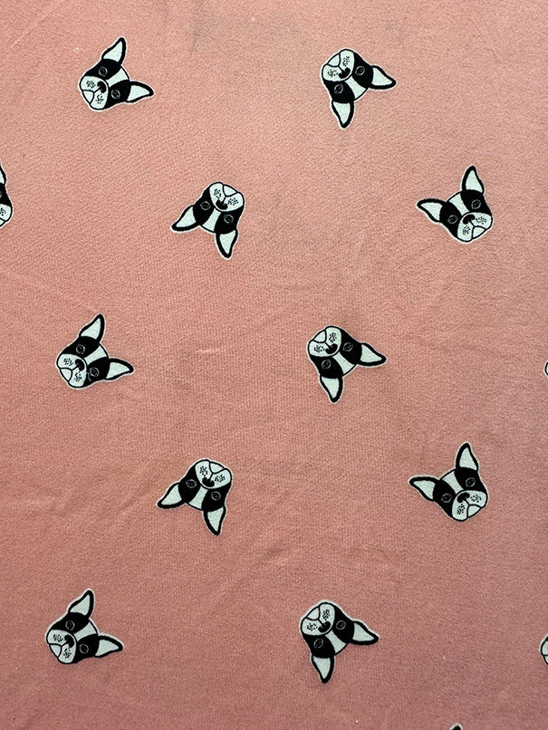 1 Yard Peach Bulldog Print Jersey Knit Soft Stretch Fabric for Pajamas & Shirts 58 Inches Wide