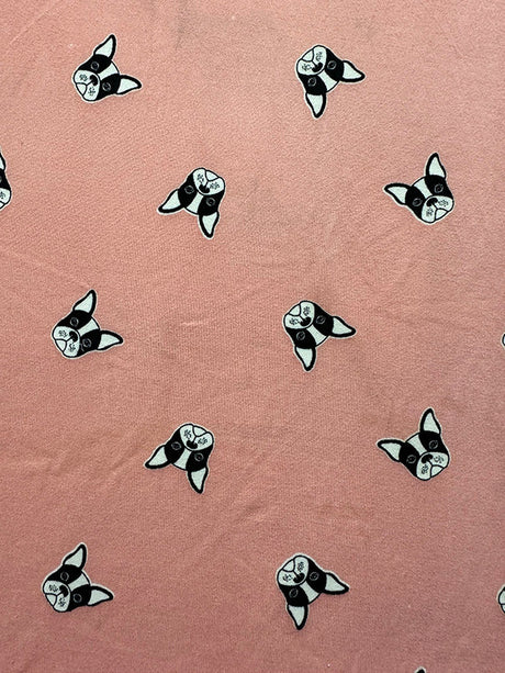 1 Yard Peach Bulldog Print Jersey Knit Soft Stretch Fabric for Pajamas & Shirts 58 Inches Wide