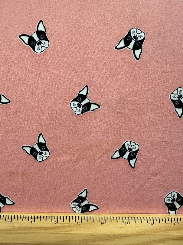 1 Yard Peach Bulldog Print Jersey Knit Soft Stretch Fabric for Pajamas & Shirts 58 Inches Wide