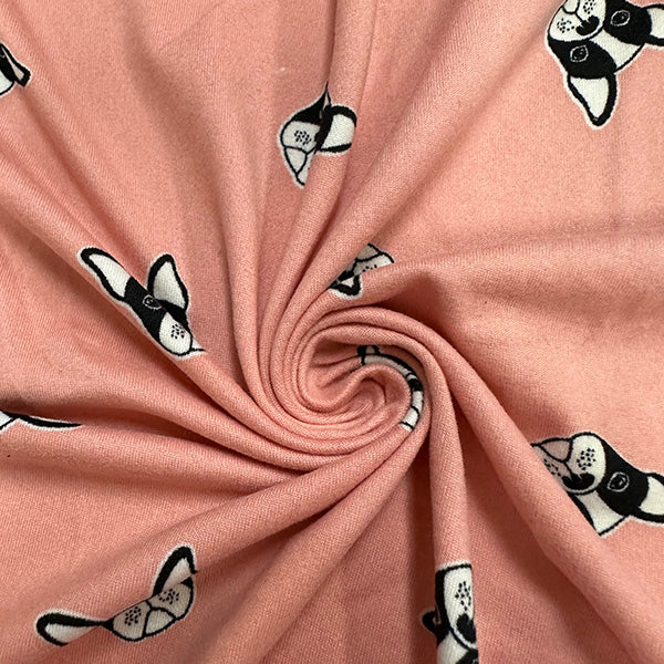 1 Yard Peach Bulldog Print Jersey Knit Soft Stretch Fabric for Pajamas & Shirts 58 Inches Wide