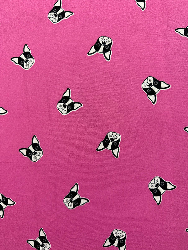 1 Yard Pink Bulldog Print Double Brushed Jersey Knit Fabric with Stretch 58 Inches Width