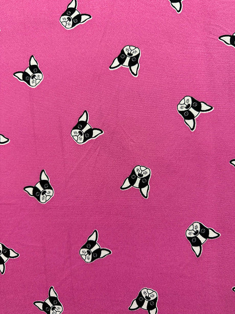1 Yard Pink Bulldog Print Double Brushed Jersey Knit Fabric with Stretch 58 Inches Width