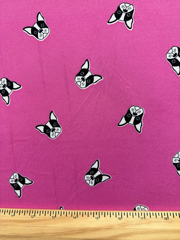 1 Yard Pink Bulldog Print Double Brushed Jersey Knit Fabric with Stretch 58 Inches Width