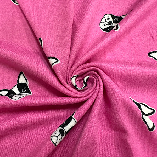 1 Yard Pink Bulldog Print Double Brushed Jersey Knit Fabric with Stretch 58 Inches Width