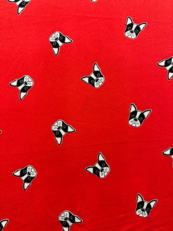 1 Yard Bright Red Bulldog Print Double Brushed Jersey Knit Fabric Stretch 58 Inches Wide