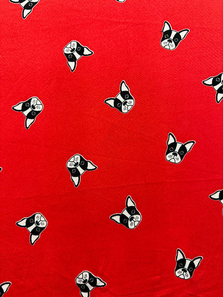 1 Yard Bright Red Bulldog Print Double Brushed Jersey Knit Fabric Stretch 58 Inches Wide