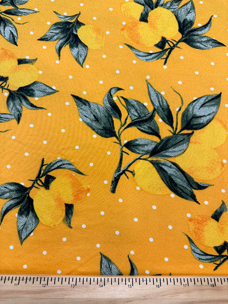 1 Yard Gold Lemon Polka Dot Jersey Knit Fabric Soft Double Brushed Stretch 58 Inches Width