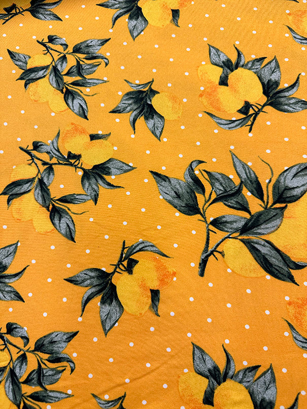 1 Yard Gold Lemon Polka Dot Jersey Knit Fabric Soft Double Brushed Stretch 58 Inches Width