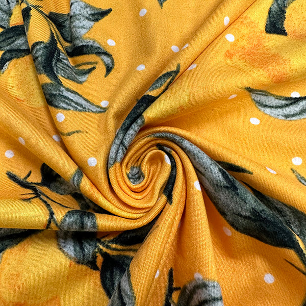 1 Yard Gold Lemon Polka Dot Jersey Knit Fabric Soft Double Brushed Stretch 58 Inches Width