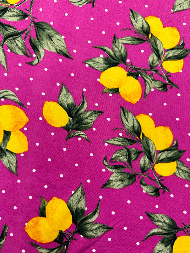 1 Yard Magenta Jersey Knit Fabric Citrus & Dot Print Stretch & Matte Finish 58 Inches Width