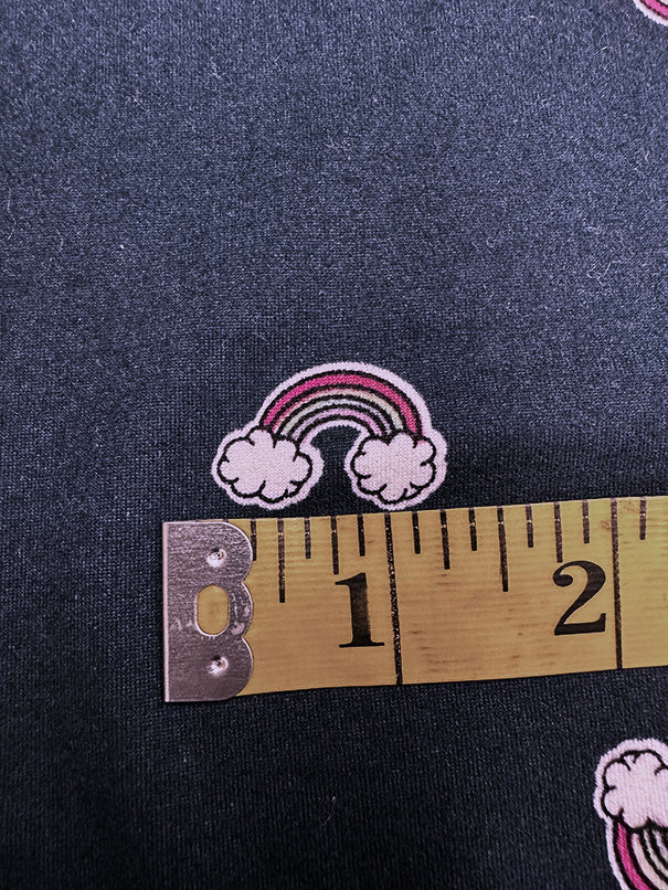 1 Yard Navy Blue Double Brushed Jersey Knit with Multicolor Rainbow Print , Lightweight Stretch 58 Inches Width