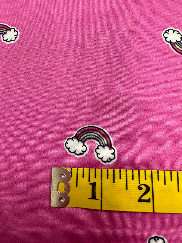 1 Yard Rainbow Print Jersey Knit Black, Yellow, Green & Purple on Bright Pink Soft Drape 58 Inches Width