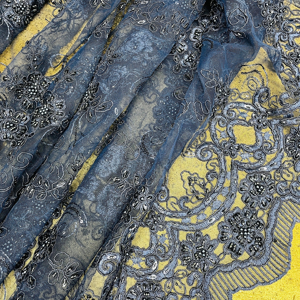 Beaded Corded Bridal Lace Black