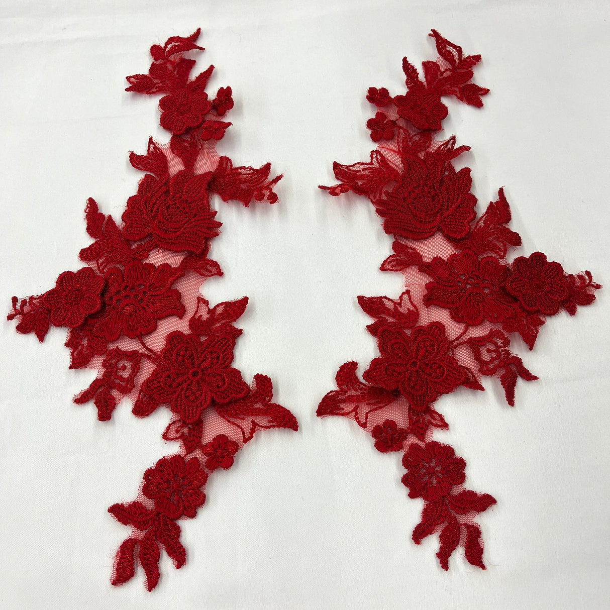 1 Pair 3D Floral Lace Applique Embroidered on 100% Polyester Net Mesh 12" x 4" Each Side