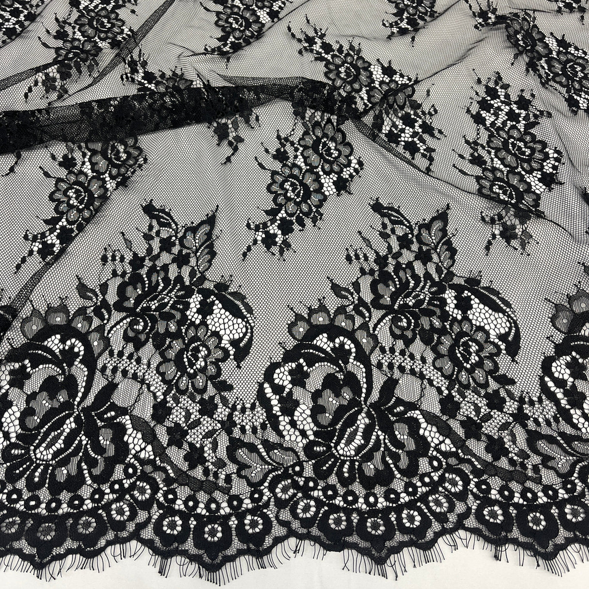 Embroidered Lace Fabric with Eyelash Scallop