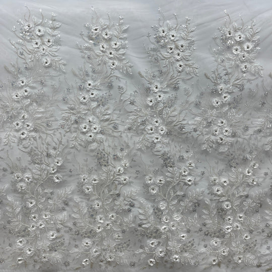 1 Yard Beaded 3D Floral Lace Fabric Embroidered 100 Percent Polyester Net Mesh 52 inch Width