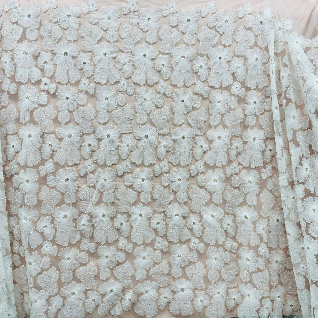Beaded 3D Floral Lace Fabric