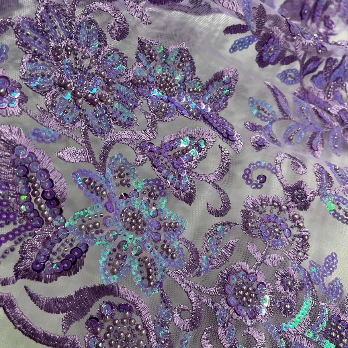 Beaded Sequined Floral Lace Fabric