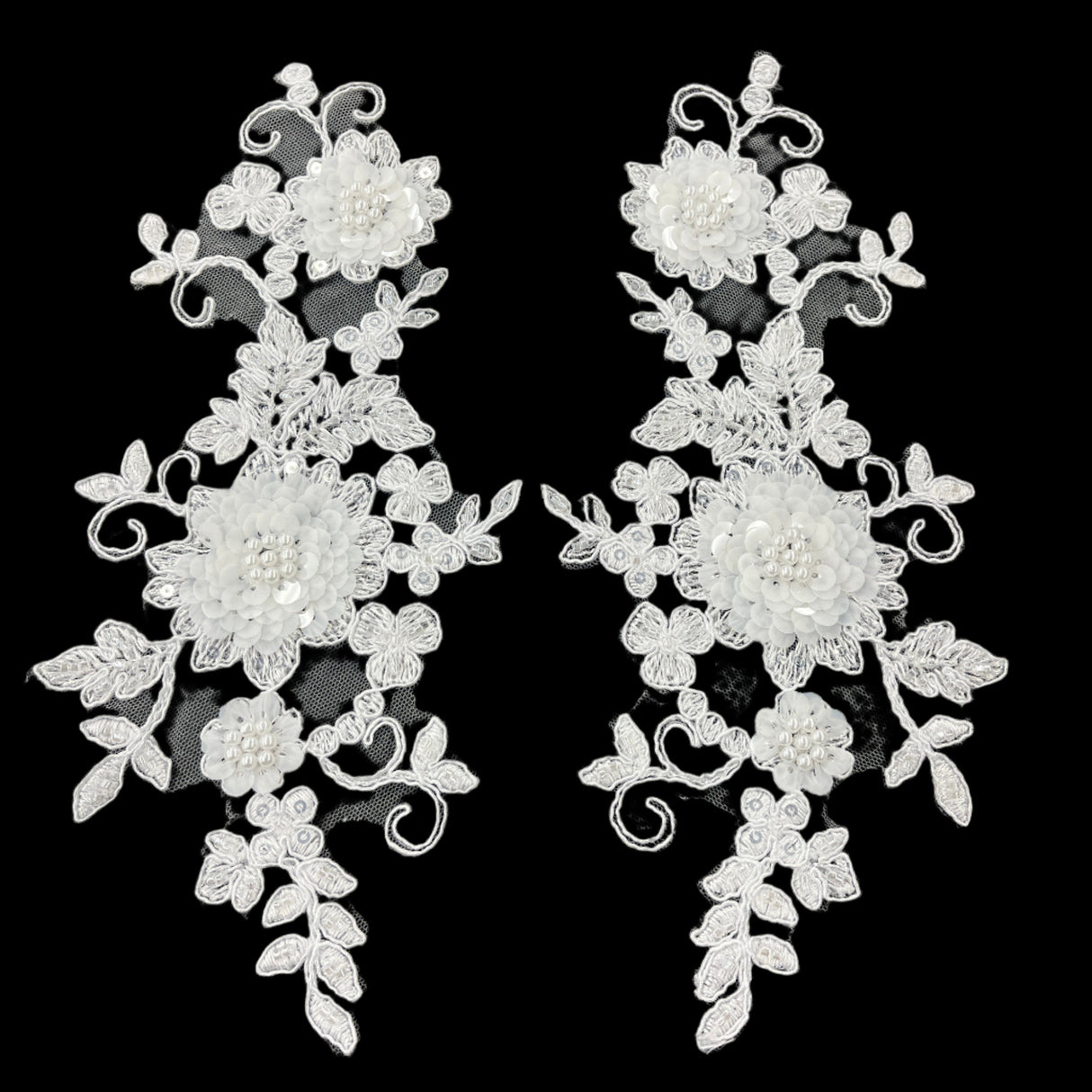 Beaded Corded Floral 3D Lace Applique