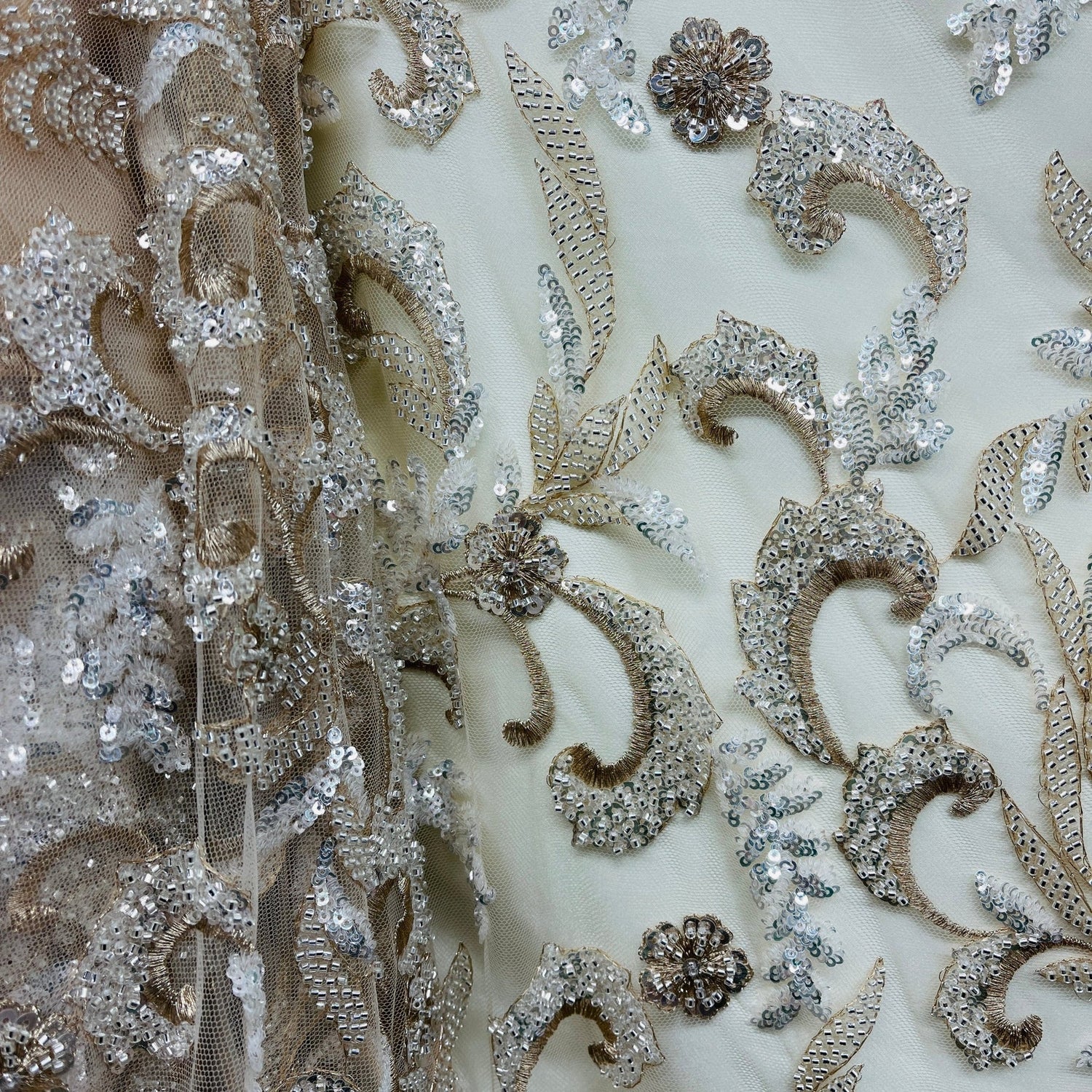 1 Yard Beaded Lace Fabric Embroidered 100 Percent Polyester Net Mesh 53 inch Width