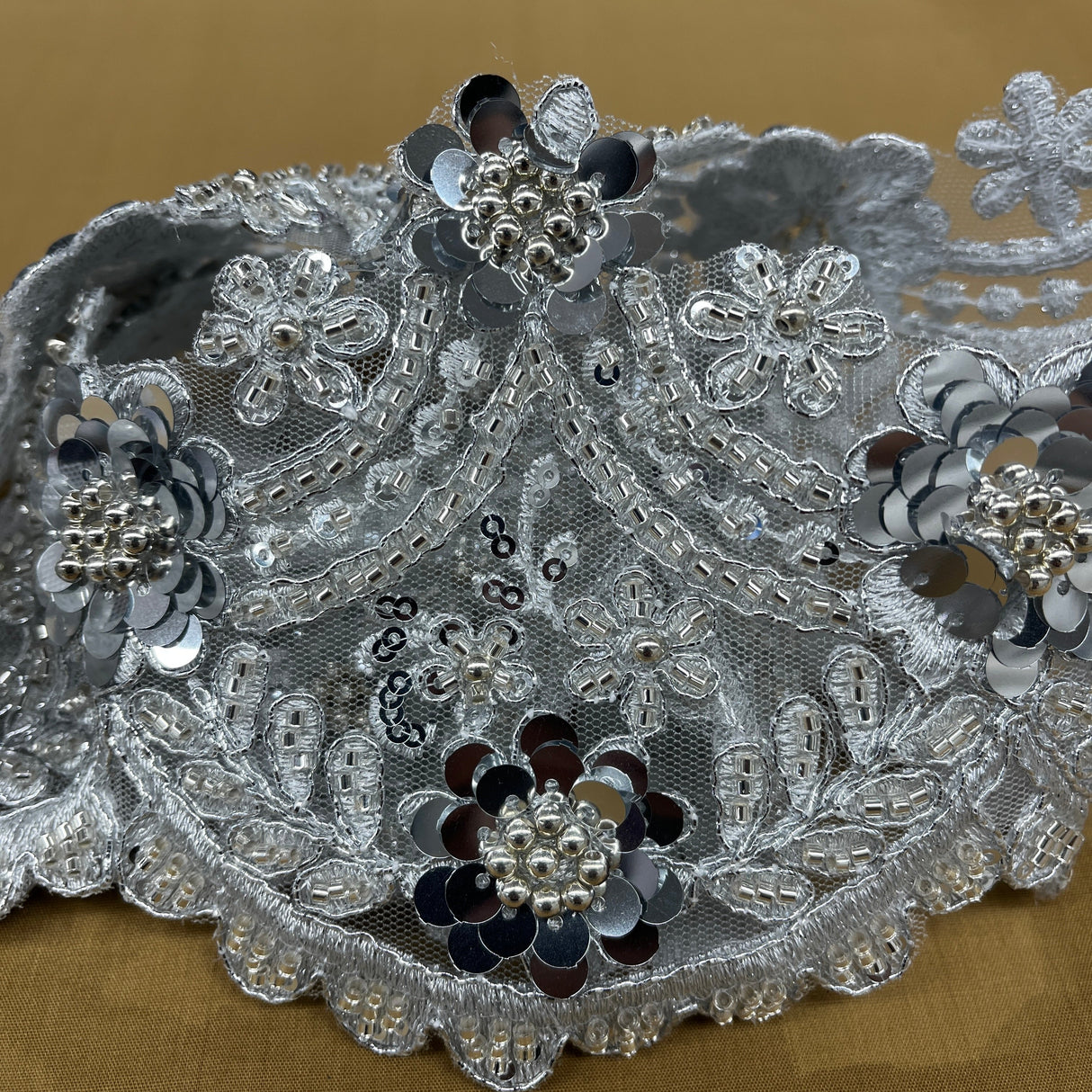 Beaded Corded Floral Lace Trim 4.5"