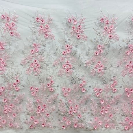 1 Yard Beaded 3D Floral Lace Fabric Embroidered 100 Percent Polyester Net Mesh 52 inch Width