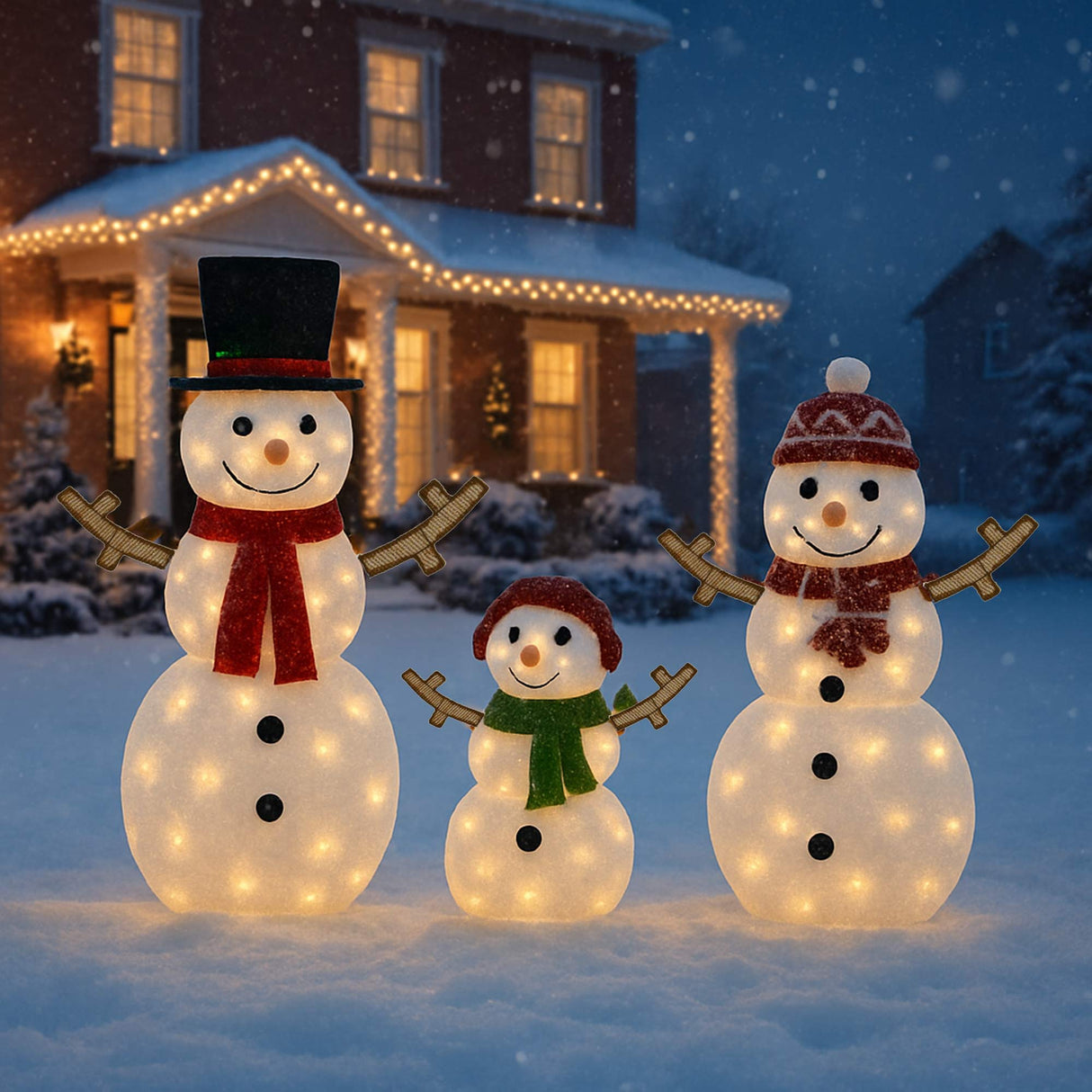 Charming Light Up Snowman Family Set for Festive Holiday Yard Décor
