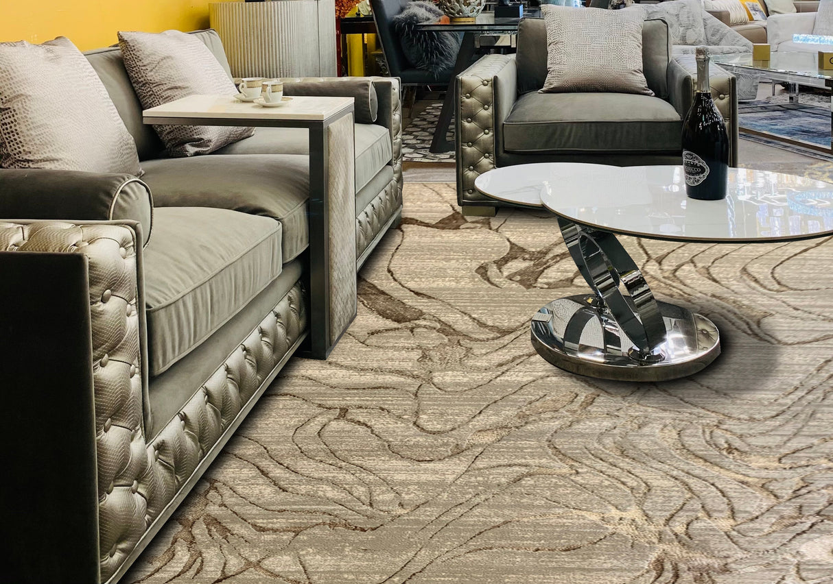 Maximus 233 Polyester Viscose Blend Fabric - Earth Tones Abstract Design, Color-Changing Flat Weave, Beige Platinum Viscose, 7'6" X 10'3" (1 Rug)