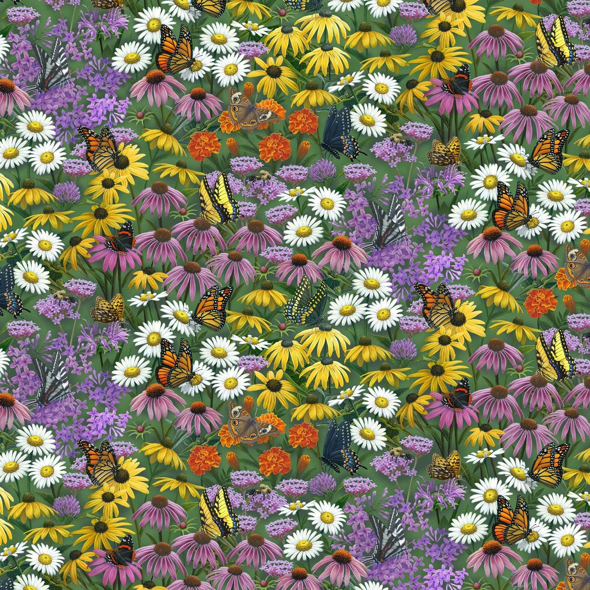 Quilting Cotton Butterfly Meadow Floral by Russ Duerksen