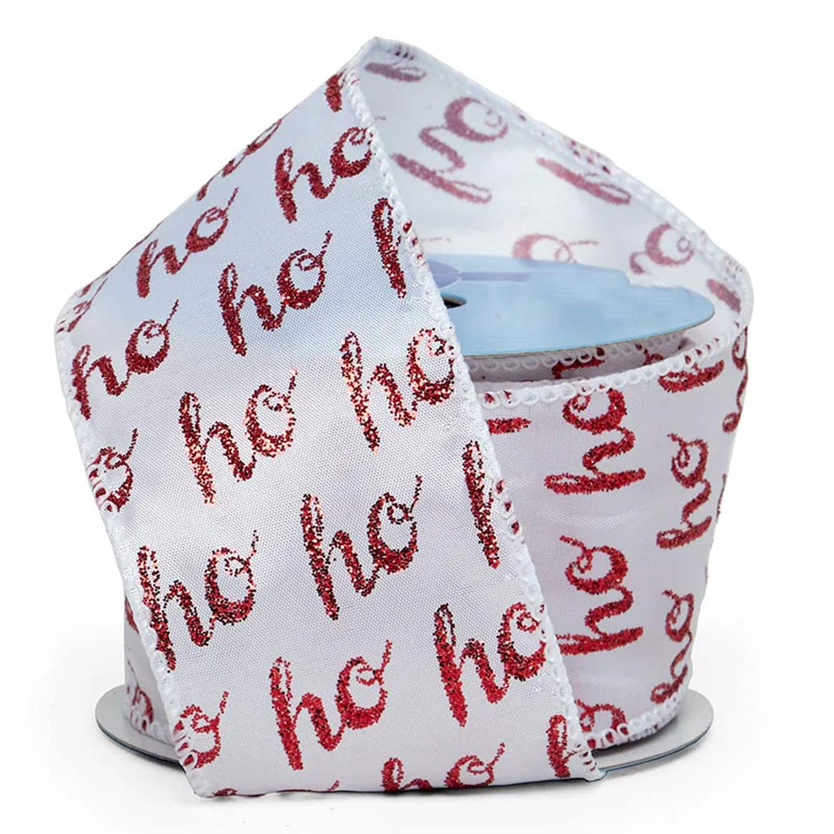 "Ho Ho Ho" Wired Ribbon 2 1/2 '' X 10 yd Glitter Text On Satin Color 1 / roll
