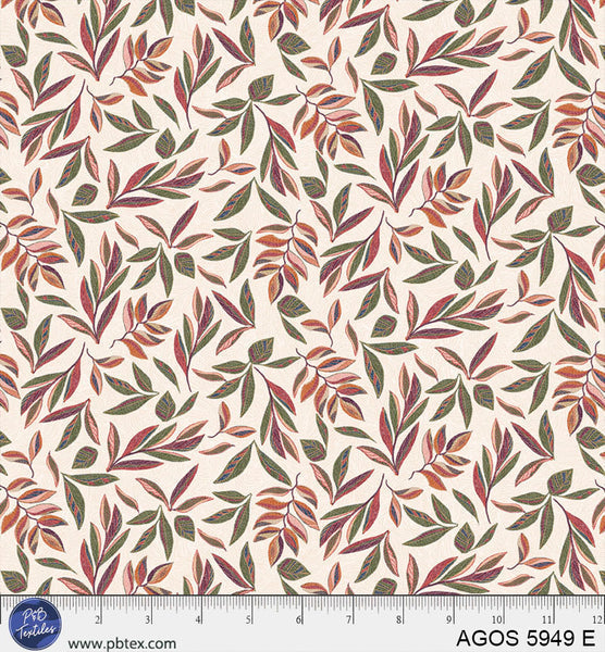 Cotton Print Leaves Fabric Natural Cream 44/45"